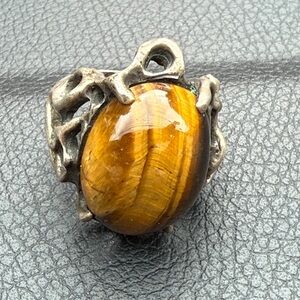 Brown and Silver Tiger's Eye ring with Artisanal Design